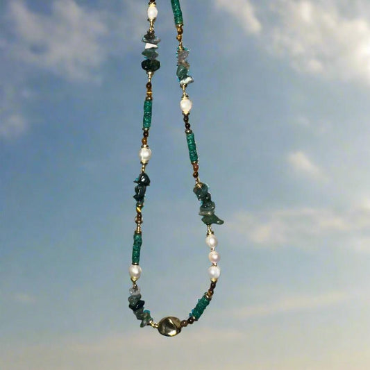 Bohemian Green and Brown Raw Stone Beaded Necklace