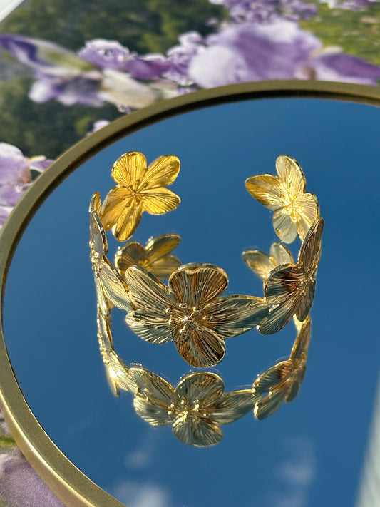 Gold Camellia Petal Cuff Bracelet